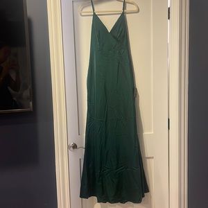 NWT - Floor length deep green dress with cowled back, buttons